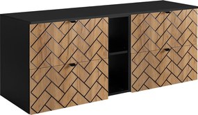 Meble łazienkowe, Złoty dąb rzemieślniczy, 140 x 57 x 46 cm, czarne uchwyty