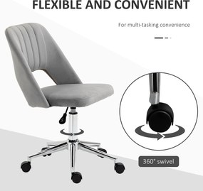Vinsetto Regulowany wysokością fotel biurowy na kółkach, obrót 360°, kształt muszli, pianka, 49 x 60 x 79-91 cm, Szary
