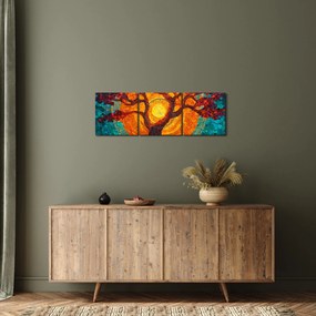 Obraz - Drzewo życia i słońce w mozaice (z zegarem) (90x30 cm)