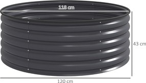 Outsunny Wysokie Grządki, Ocynkowany Płotek Ogrodowy z Bezpieczną Obramówką, Skrzynka na Rośliny z Otwartym Dnem, 120 x 120 x 43 cm, Ciemnoszary