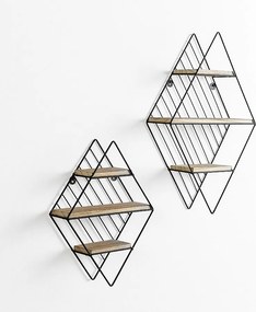 Zestaw dwóch półek ściennych Diamante z metalu w kolorze czarnym i drewna paulownia.