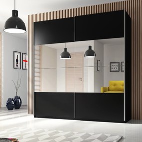 Szafa Przesuwna BETTINA 200 cm z Lustrem Szafa Dwudrzwiowa Czarna