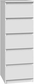 Komoda Malwa W5 | Biała | 40x45x111 cm | Komoda z  5 Szufladami