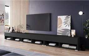 Nowoczesna szafka RTV 300 cm – bezuchwytowa, w kolorze czarny, matowa, stojąca lub wisząca