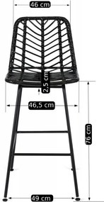 Hoker Rattanowy JERRY Ogrodowy Krzesło Barowe Czarny Boho