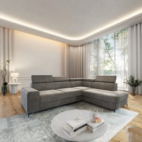 Masseno Narożnik ALVORO z funkcją spania i pojemnikiem na pościel Narozniki L, Rozkładana sofa - Szary, MONOLITH 85