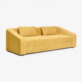 Sofa Rozkładana 3-osobowa Z Tkaniny Bouclé Dalila Bukla Miodowy Żółty - Sklum