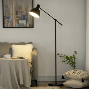 HOMCOM Lampa Podłogowa Styl Przemysłowy Regulowana Wysokość Przełącznik Podłogowy Czarna 30x30x131cm | Aosom PL