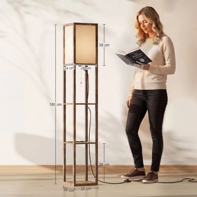 HOMCOM Lampa stojąca LED z półkami, lampa z przełącznikiem nożnym i portami USB, regulowana temperatura barwowa, rustykalny brąz | Aosom PL