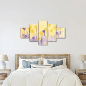 Obraz - Fioletowe i żółte kwiatuszki (125x70 cm)