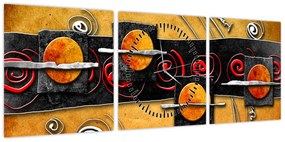 Abstrakcyjny obraz - Planety (z zegarem) (90x30 cm)
