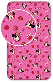 Różowe bawełniane prześcieradło dziecięce z gumką 90x200 cm Minnie "Hearts" – Jerry Fabrics