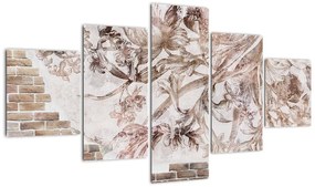Obraz - Kwiatowy fresk na ceglanej ścianie (125x70 cm)