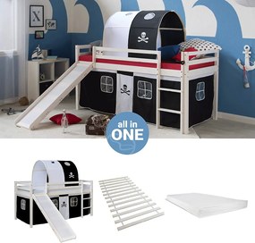 Łóżko piętrowe 207,5x110x219,5 cm Biało-czarne Pirackie Slatts