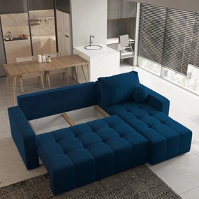 Masseno Narożnik VOLIRA z funkcją spania i pojemnikiem na pościel Narozniki L, Rozkładana sofa - Niebieski, KRONOS 09
