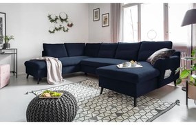 Ciemnoniebieska aksamitna rozkładana sofa w kształcie litery "U" Miuform Stylish Stan, lewostronna