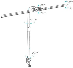Lampa LED na biurko FILO, zacisk, USB, pilot zdalnego sterowania