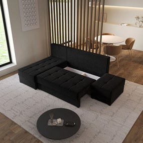 Masseno Narożnik NORVI z funkcją spania i pojemnikiem na pościel Narozniki L, Rozkładana sofa - Czarny, KRONOS 07