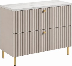 Szafka łazienkowa stojąca z blatem 80, kaszmir + blat z efektem marmuru Bianco, uchwyty w trzech kolorach, nogi złote, 80 x 44,4 x 73,6 cm