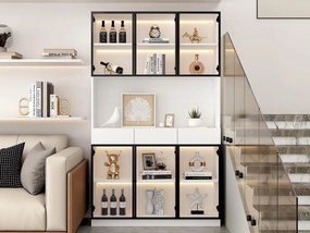 Witryna 120x36x200 cm z LED - 6 przeszklonych drzwi i 3 szuflady - Biała