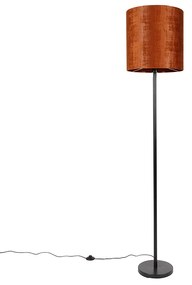 Lampa stojąca z czarnym abażurem z aksamitu w kolorze pomarańczowym 40 cm - Simplo Nowoczesny Oswietlenie wewnetrzne