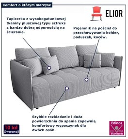 Jasnoszara sztruksowa sofa z funkcją spania F5-Z86