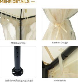 Outsunny Altana Ogrodowa 3x3m Kremowy Pawilon z 4 Ścianami Bocznymi Wodoodporny Metal i Poliester | Aosom PL