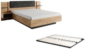 Łóżko z szafkami nocnymi160 x 200 cm - Z diodami LED - Kolory: Naturalny i Antracyt + Stelaż - ELYNIA