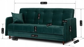 Sofa z Funkcją Spania TIVOLI Wersalka Rozkładana Dwuosobowa Zielona Welurowa Nowoczesna do Salonu