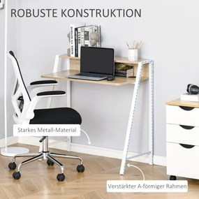 HOMCOM Biurko komputerowe w kolorze biały i dąb Praktyczne z eleganckim designem Idealne do pracy i nauki 84x45x85 cm | Aosom PL