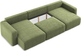 Zielony rozkładany/ze schowkiem narożnik z tkaniny szenilowej (w kształcie litery U) Kona – Makamii
