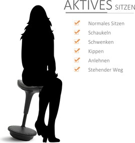 Vinsetto Stołek biurowy z funkcją obrotu, ergonomiczny stołek, regulowana wysokość 65,5-83,5 cm, 120° pochylenie, Szary