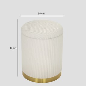 HOMCOM Puf z miejscem do przechowywania, składany puf z pokrywką, podstawa ze stali, okrągły puf 36 x 36 x 44 cm Kremowy