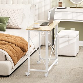 HOMCOM Biurko składane na kółkach, oszczędzające miejsce, stal, MDF, kolor naturalny | Aosom PL