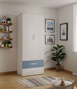 Dwudrzwiowa szafa z półkami i drążkiem kaszmir + niebieski A8-A19