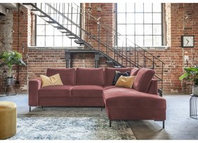 Różowy aksamitny rozkładany narożnik (prawostronny) Lofty Lilly – Miuform