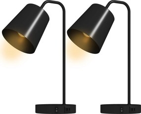 HOMCOM Zestaw lamp stołowych, 2 szt., Nowoczesne lampy z USB-A i USB-C do sypialni, salonu i biura, Czarny | Aosom PL
