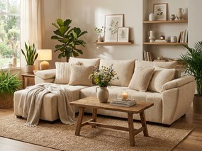 Rozkładana narożna sofa LIVARO 305x140 cm, kremowa, uniwersalna