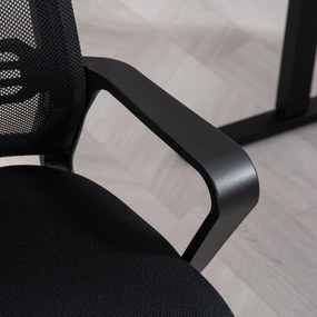 HOMCOM Ergonomiczny fotel, tkanina siatkowa, pianka, metalowe nogi, podstawa na płozach, czarny