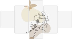 Obraz - Beżowe kwiaty z motylem N⁰3 (125x70 cm)