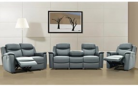 Kanapa 3-osobowa, 2-osobowa i fotel z funkcją relax EVASION ze skóry - Szary