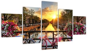 Obraz - Wschód słońca w Amsterdamie (125x70 cm)