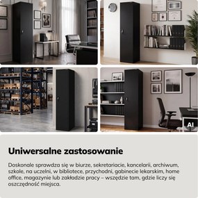 Szafa na akta kartotekowa na klucz czarna, 450x1850x600 mm: ALEX D600