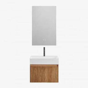 Zestaw Wiszących Mebli Łazienkowych Zintegrowany Z Umywalką Aldeia Popielaty Brąz & Prostokątny Led I Przeciwmgielny 55x90 - Sklum