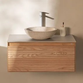 Zestaw Wiszących Mebli Łazienkowych Z Drewna Jesionowego Tedrik Popielaty Brąz & Cement Okrągły - Sklum