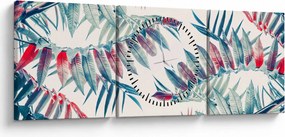 Obraz - Tropikalne liście (z zegarem) (90x30 cm)
