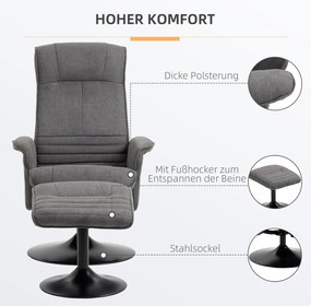 HOMCOM fotel z podnóżkiem regulowane oparcie pianka ciemnoszary