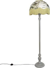 Lampa podłogowa czarna z kwiatowym abażurem i białym wnętrzem 45 cm - Classico