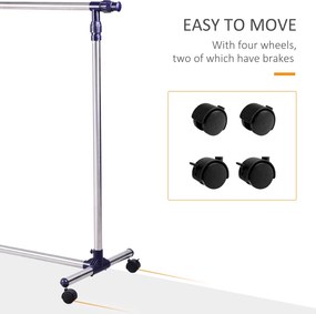 HOMCOM Wieszak na Ubrania na Kółkach Srebrny 86x95x45cm Stabilny i Łatwy w Przechowywaniu | Aosom PL