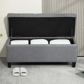 HOMCOM ławka tapicerowana z pojemnikiem na buty do przedpokoju tkanina poliestrowa drewno jasnoszary 100x40x44 cm | Aosom PL
